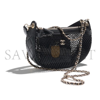 CHANEL CLUTCH WITH CHAIN MESH, SHINY LAMBSKIN & GOLD-TONE METAL BLACK AP4573 (22*15*6cm)